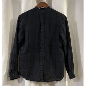 Lauren Ralph Lauren Top Womens Small‎ Black Linen Button Up Long Sleeve Logo